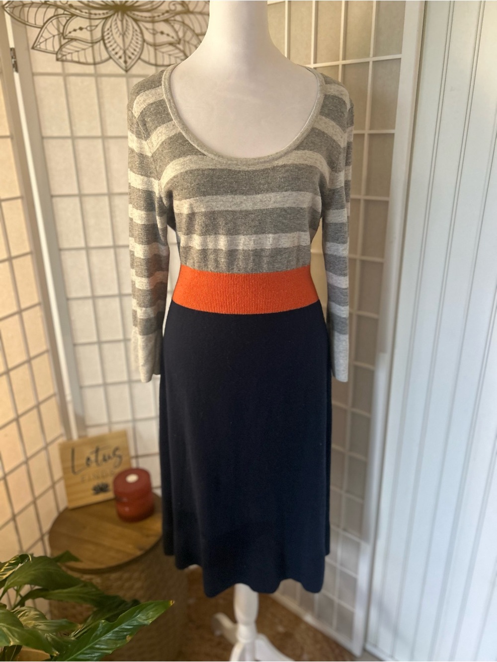 Boden Colorblock Striped Knit Fit & Flare Sweater Dress Size 14R